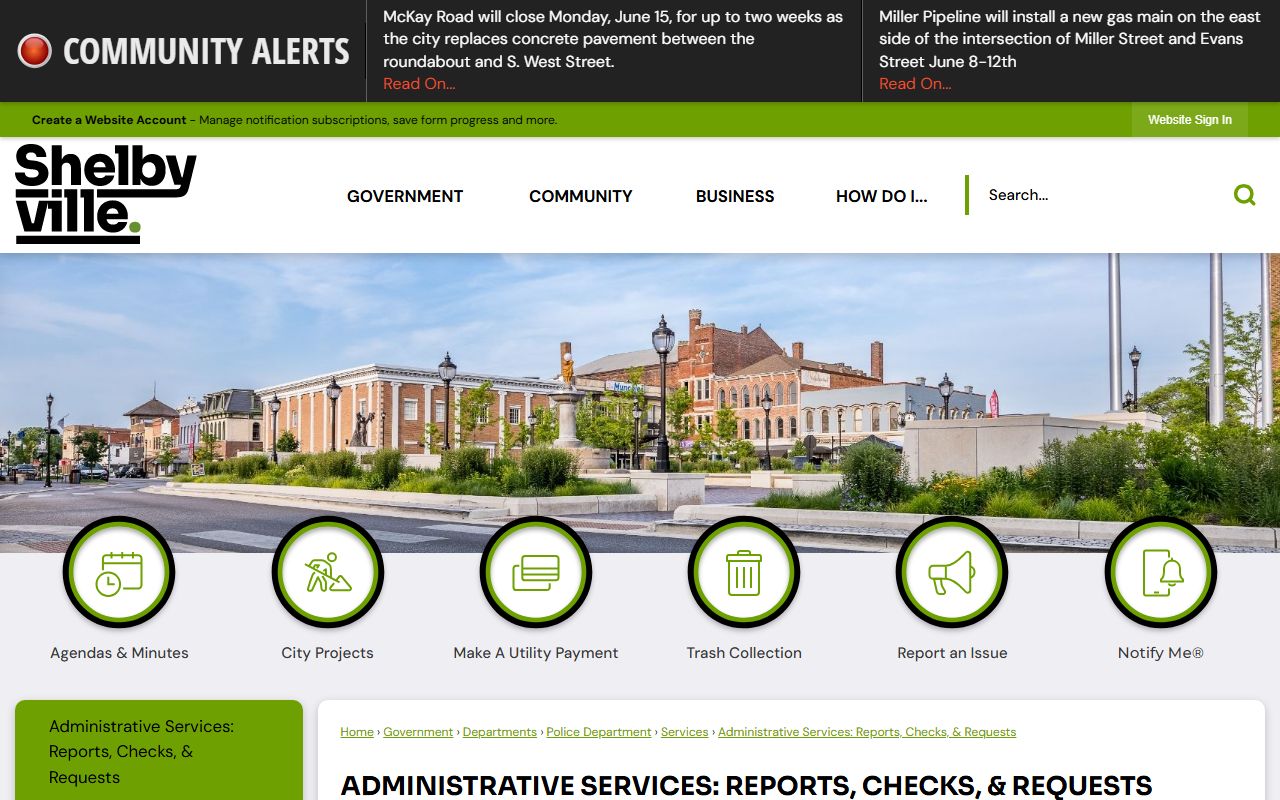 Shelbyville Police records page for Shelby County photo and video record requests